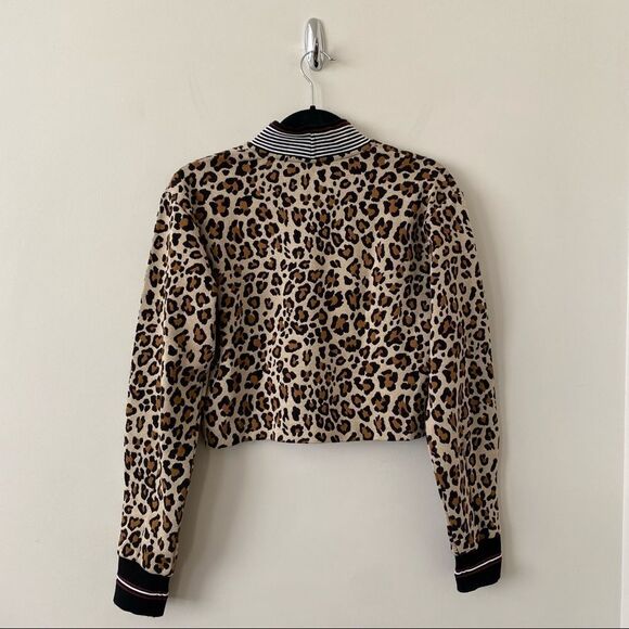 Pinko-Jacquard Oversized Leopard Print Crop Long Sleeve Top - Picture 2 of 8